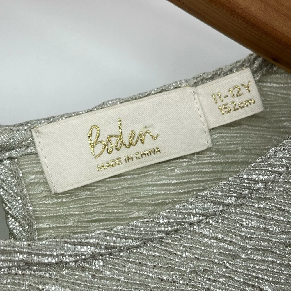 NEW Mini Boden 11-12y Silver Sparkly Dress 0999 holiday ruffle 152cm sleeveless